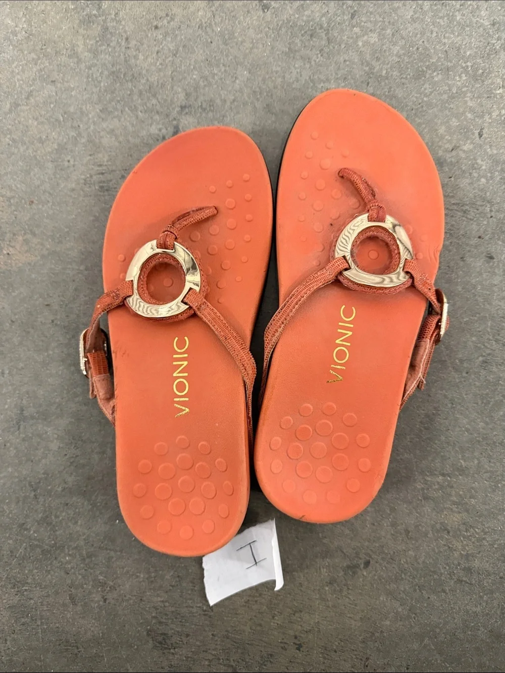 Vionic Orange Thong Sandals with Metallic Ring Detail